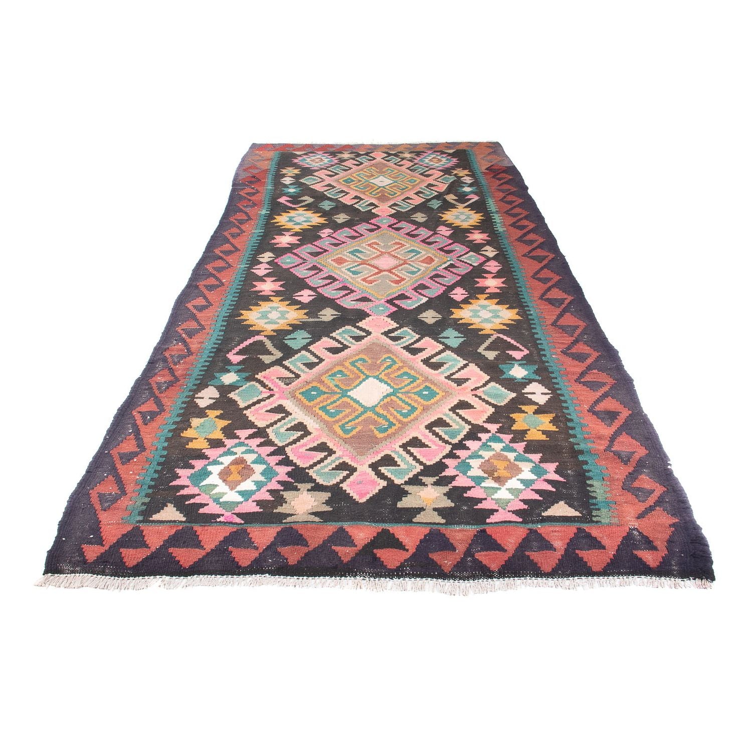 Alfombra de pasillo Alfombra Kelim - Antigua - 347 x 150 cm - multicolor