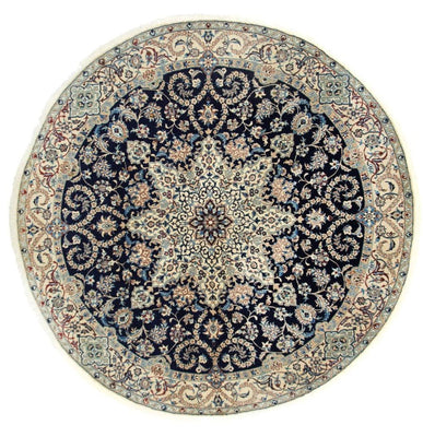 Alfombra Persa - Nain - Real redondo  - 210 x 210 cm - azul oscuro