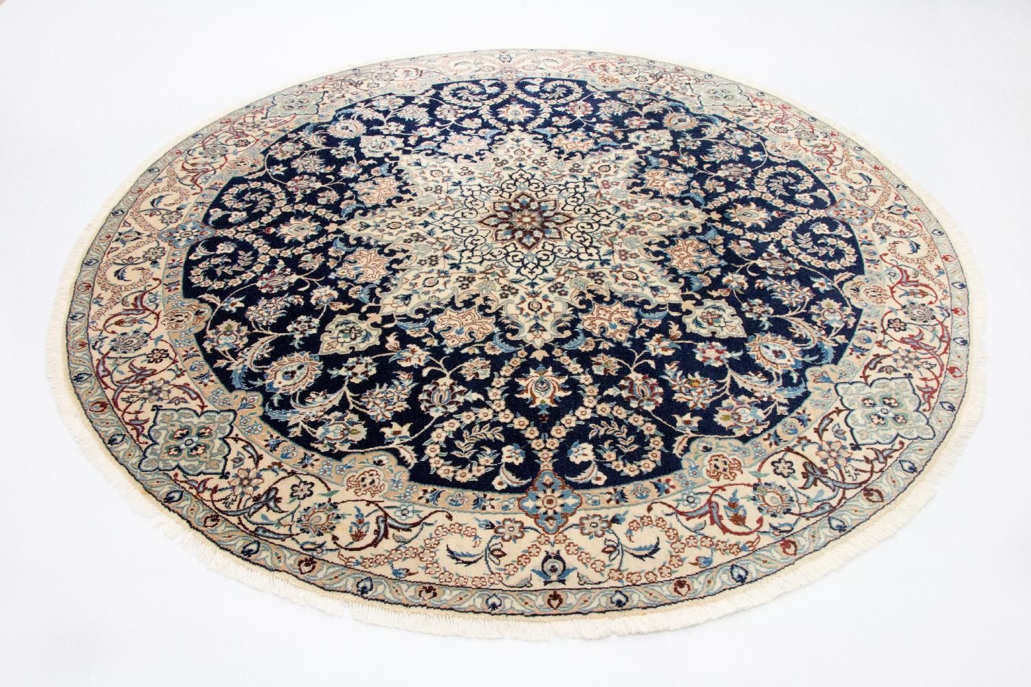 Alfombra Persa - Nain - Real redondo  - 210 x 210 cm - azul oscuro