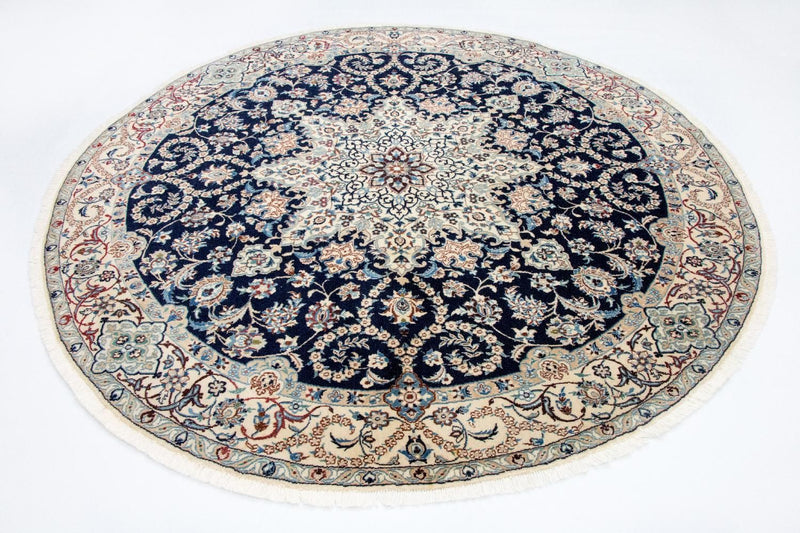 Alfombra Persa - Nain - Real redondo  - 210 x 210 cm - azul oscuro
