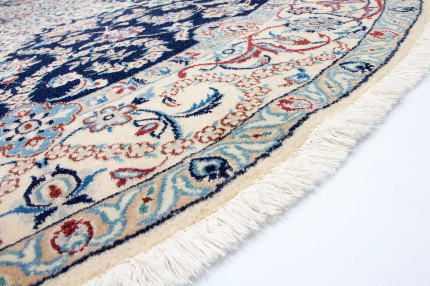 Alfombra Persa - Nain - Real redondo  - 210 x 210 cm - azul oscuro
