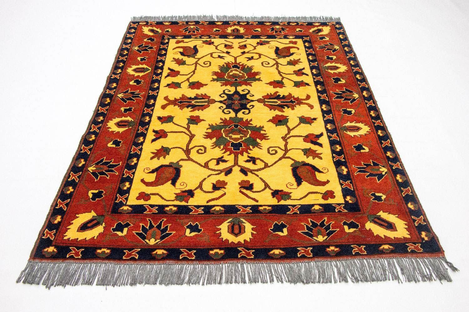 Alfombra afgana - Hatschlu - 201 x 155 cm - amarillo