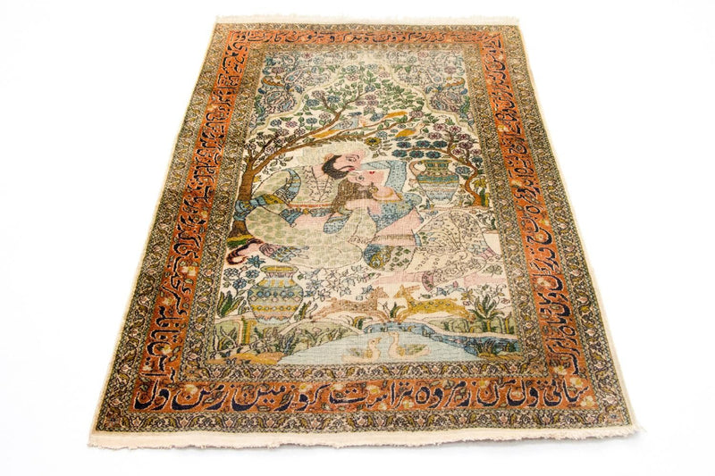 Alfombra de seda - Seda de Cachemira - 150 x 92 cm - multicolor