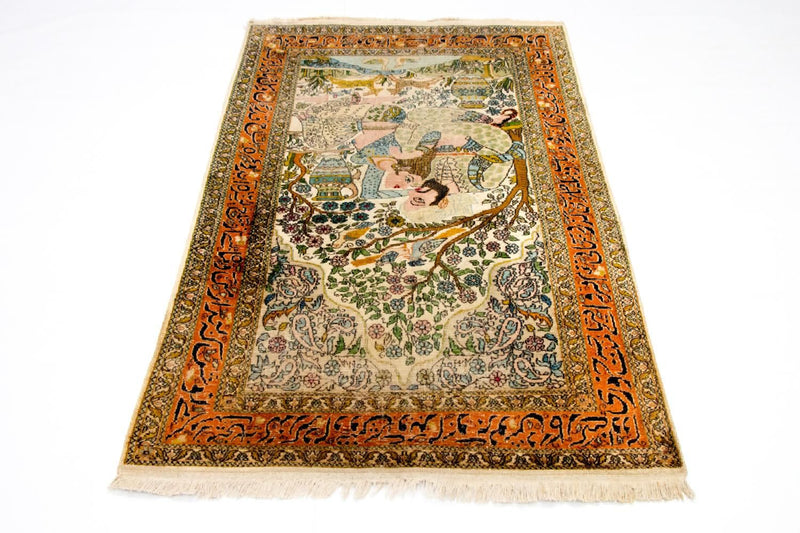 Alfombra de seda - Seda de Cachemira - 150 x 92 cm - multicolor