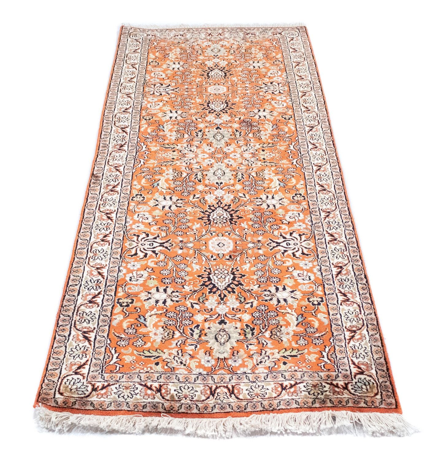 Alfombra de pasillo Alfombra de seda - Seda de Cachemira - 177 x 61 cm - naranja