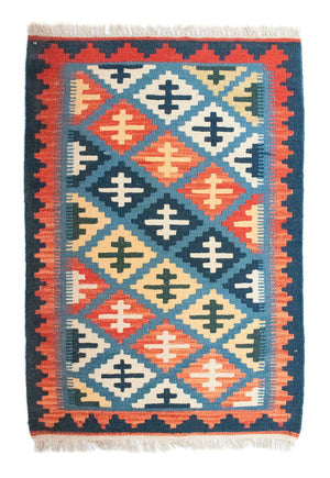 Alfombra Kelim - Oriental - 92 x 65 cm - azul