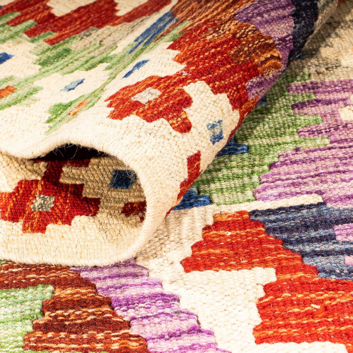 Alfombra de pasillo Alfombra Kelim - Splash - 305 x 81 cm - beige