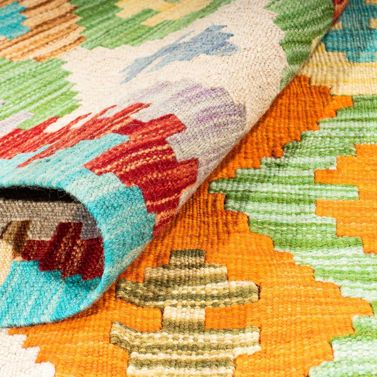 Alfombra Kelim - Splash - 254 x 174 cm - turquesa