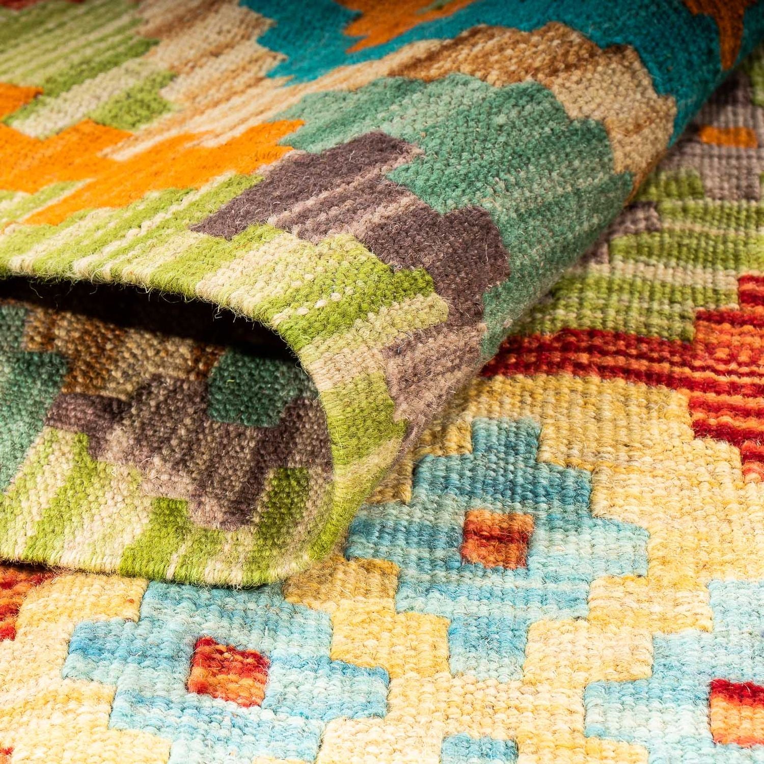 Alfombra Kelim - Splash - 205 x 155 cm - verde