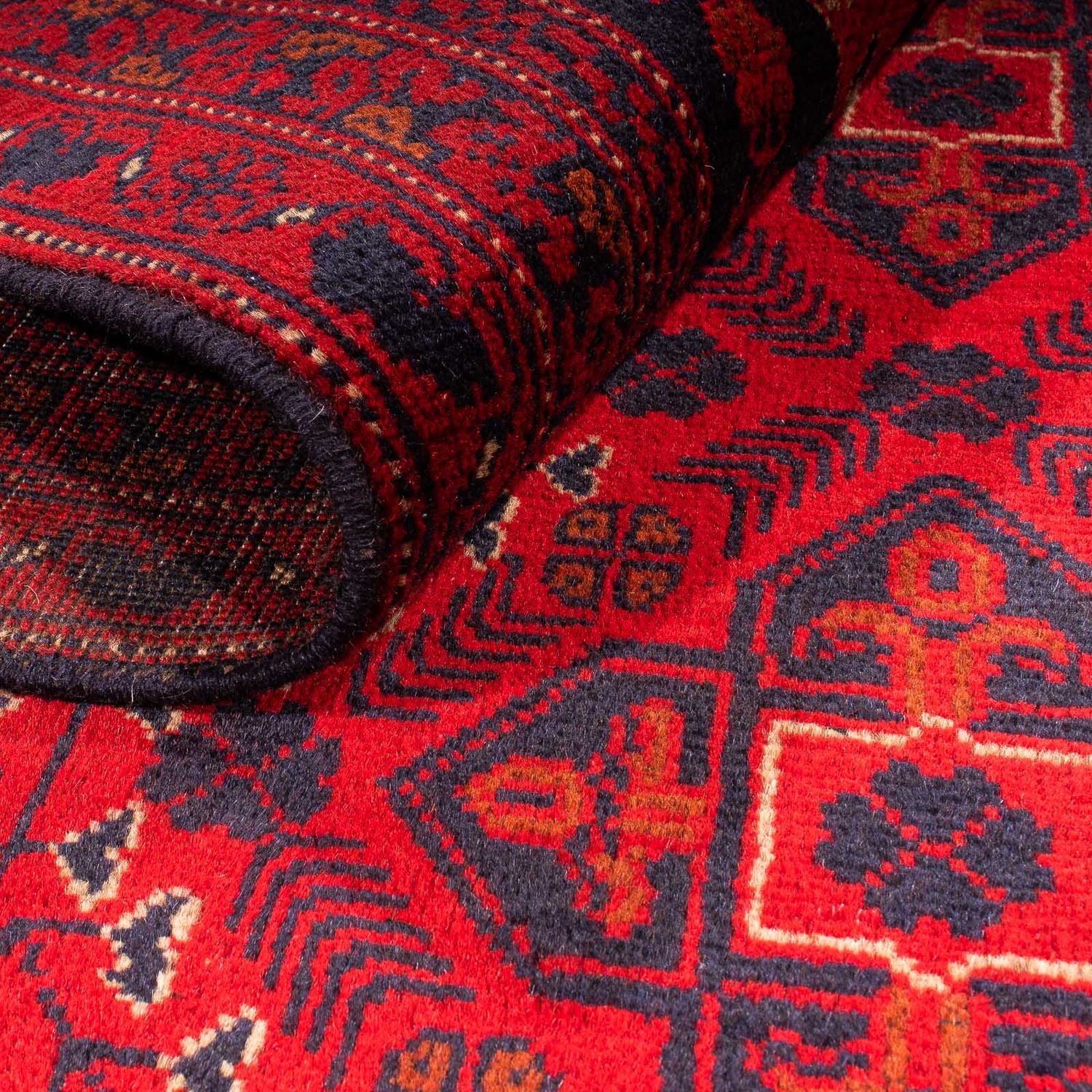 Alfombra afgana - Kunduz - 199 x 126 cm - rojo oscuro