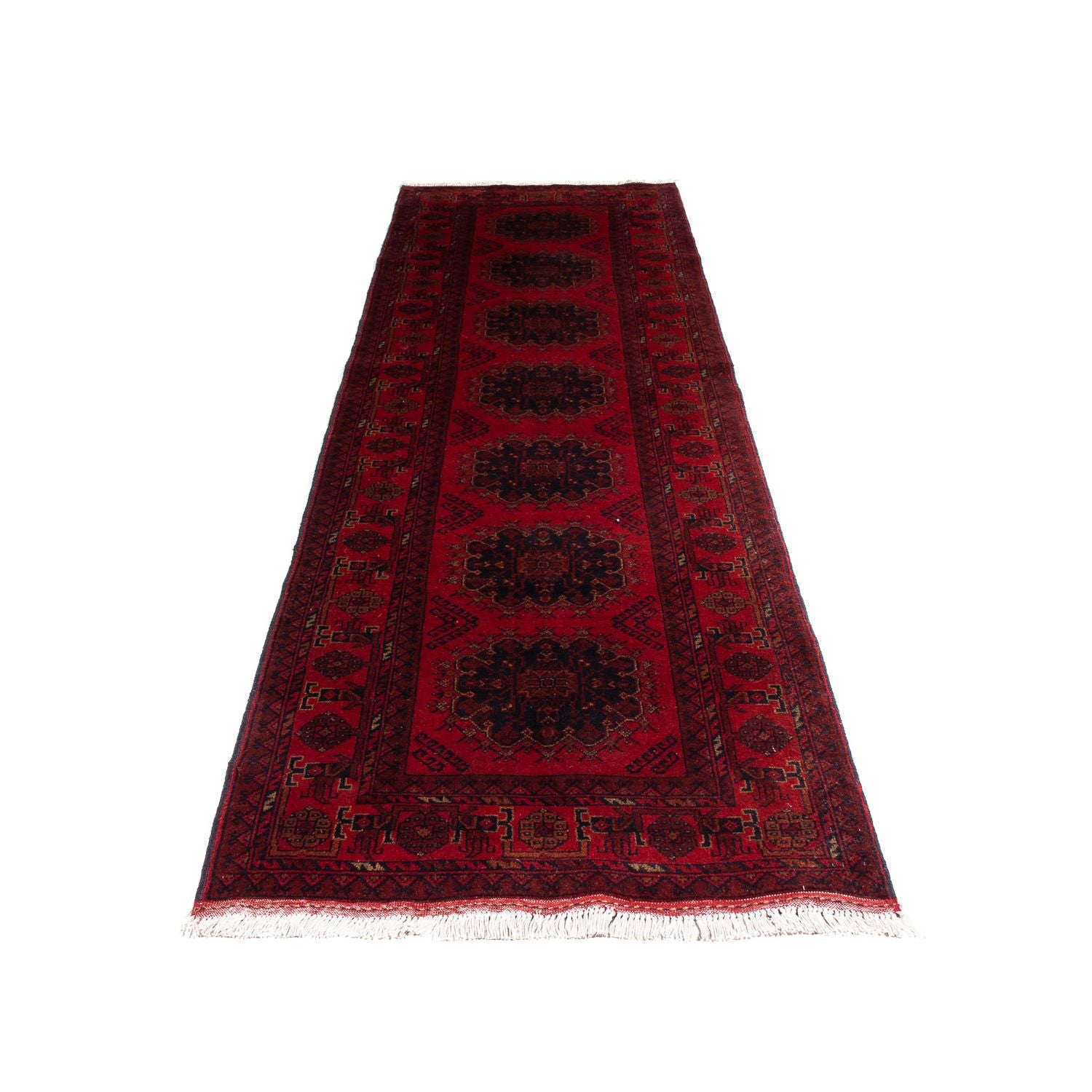 Alfombra de pasillo Alfombra afgana - Kunduz - 295 x 82 cm - rojo oscuro