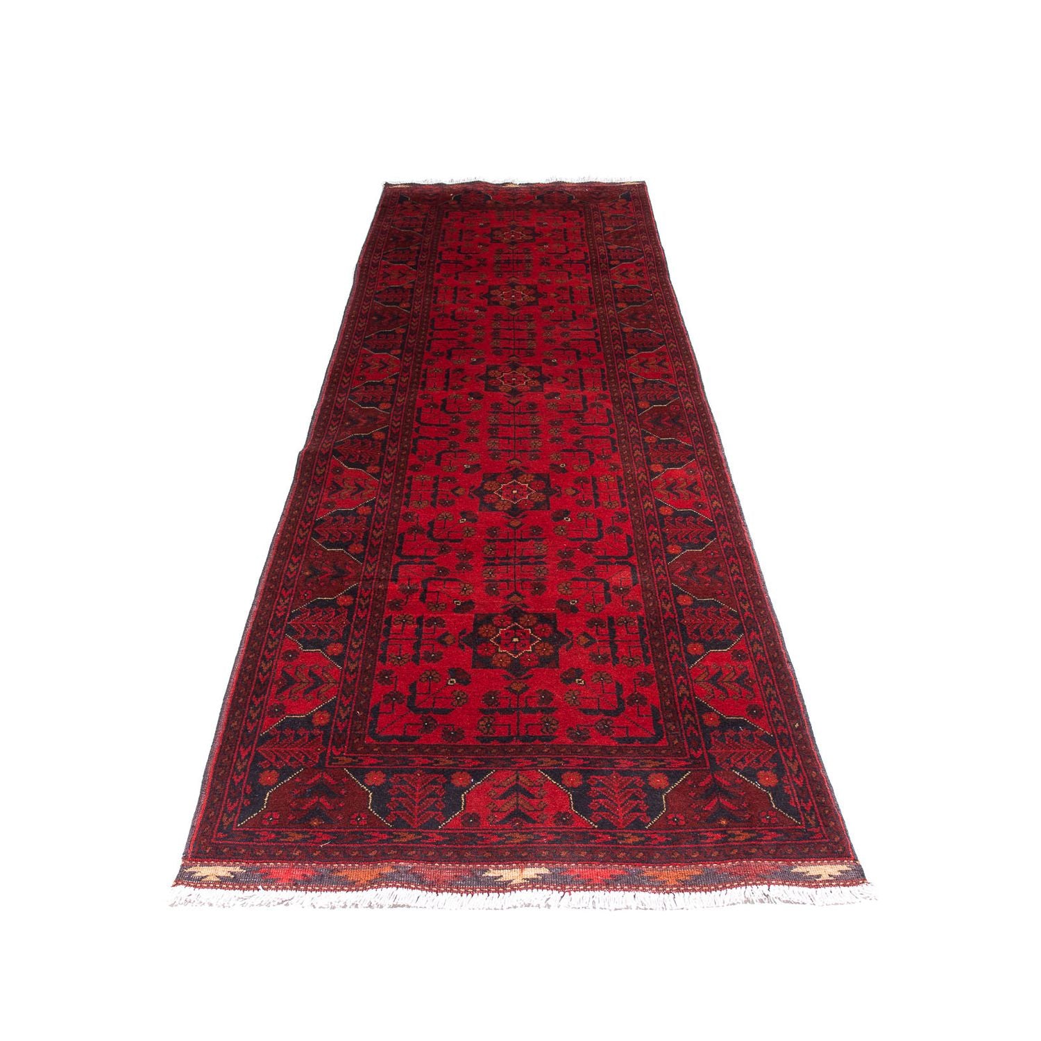 Alfombra de pasillo Alfombra afgana - Kunduz - 299 x 82 cm - rojo oscuro