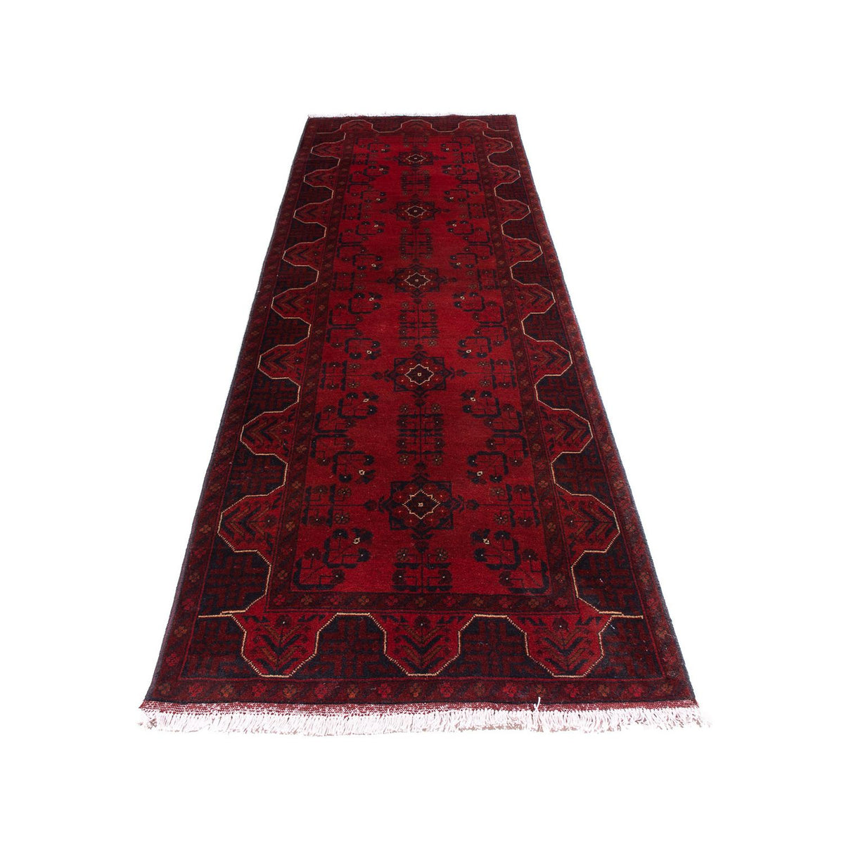 Alfombra de pasillo Alfombra afgana - Kunduz - 298 x 82 cm - rojo oscuro