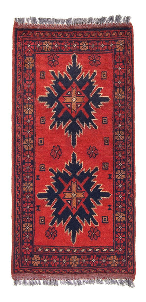 Alfombra afgana - Kunduz - 98 x 49 cm - rojo oscuro
