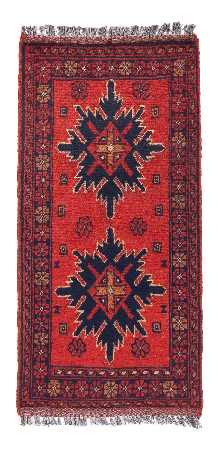 Alfombra afgana - Kunduz - 98 x 49 cm - rojo oscuro