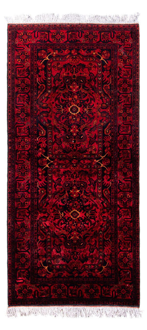 Alfombra afgana - Kunduz - 203 x 102 cm - rojo oscuro