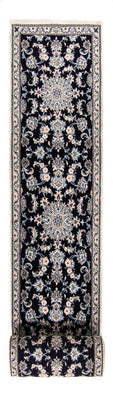 Alfombra de pasillo Alfombra persa - Nain - 374 x 77 cm - azul oscuro