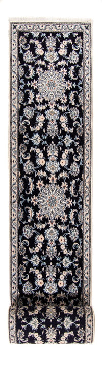 Alfombra de pasillo Alfombra persa - Nain - 374 x 77 cm - azul oscuro