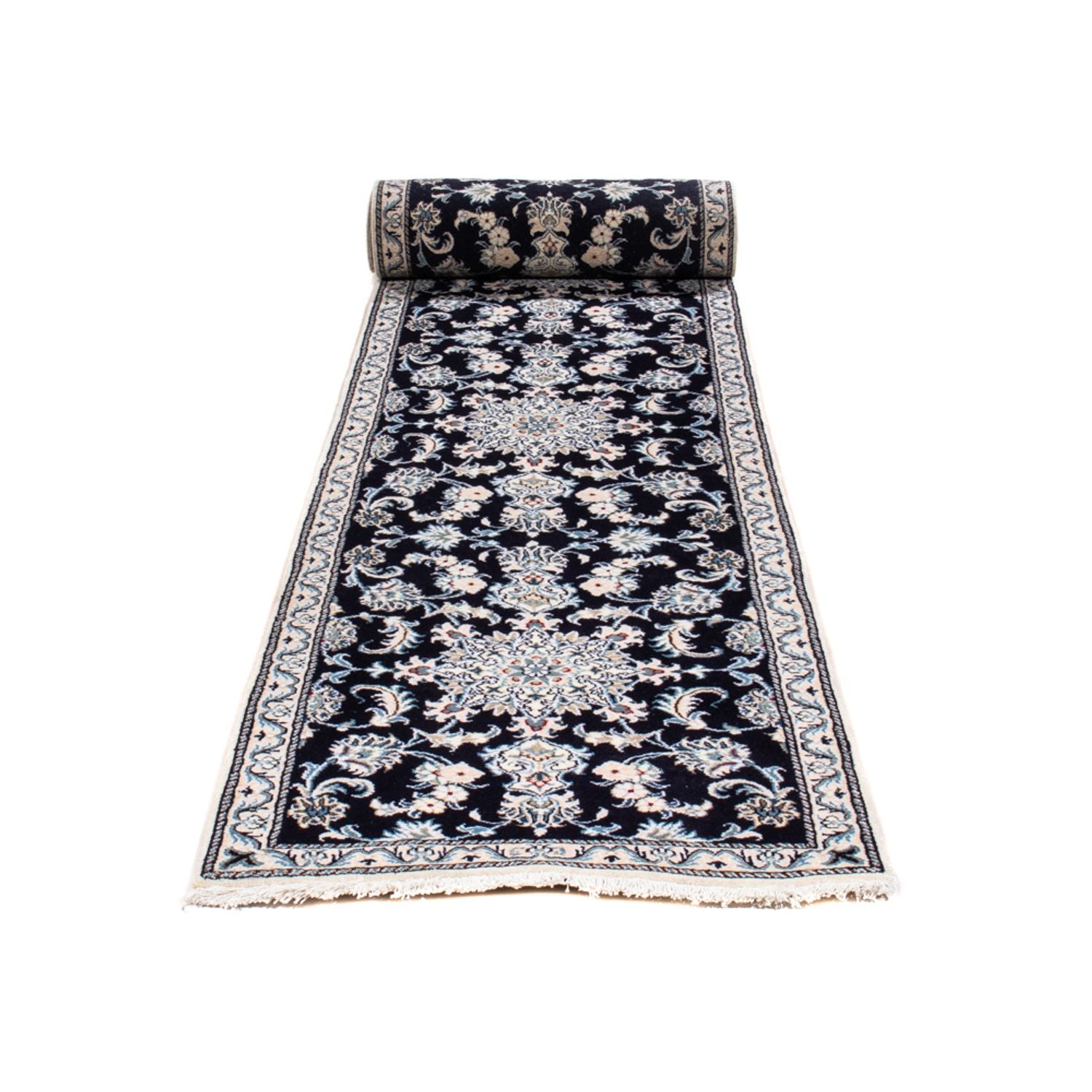 Alfombra de pasillo Alfombra persa - Nain - 374 x 77 cm - azul oscuro