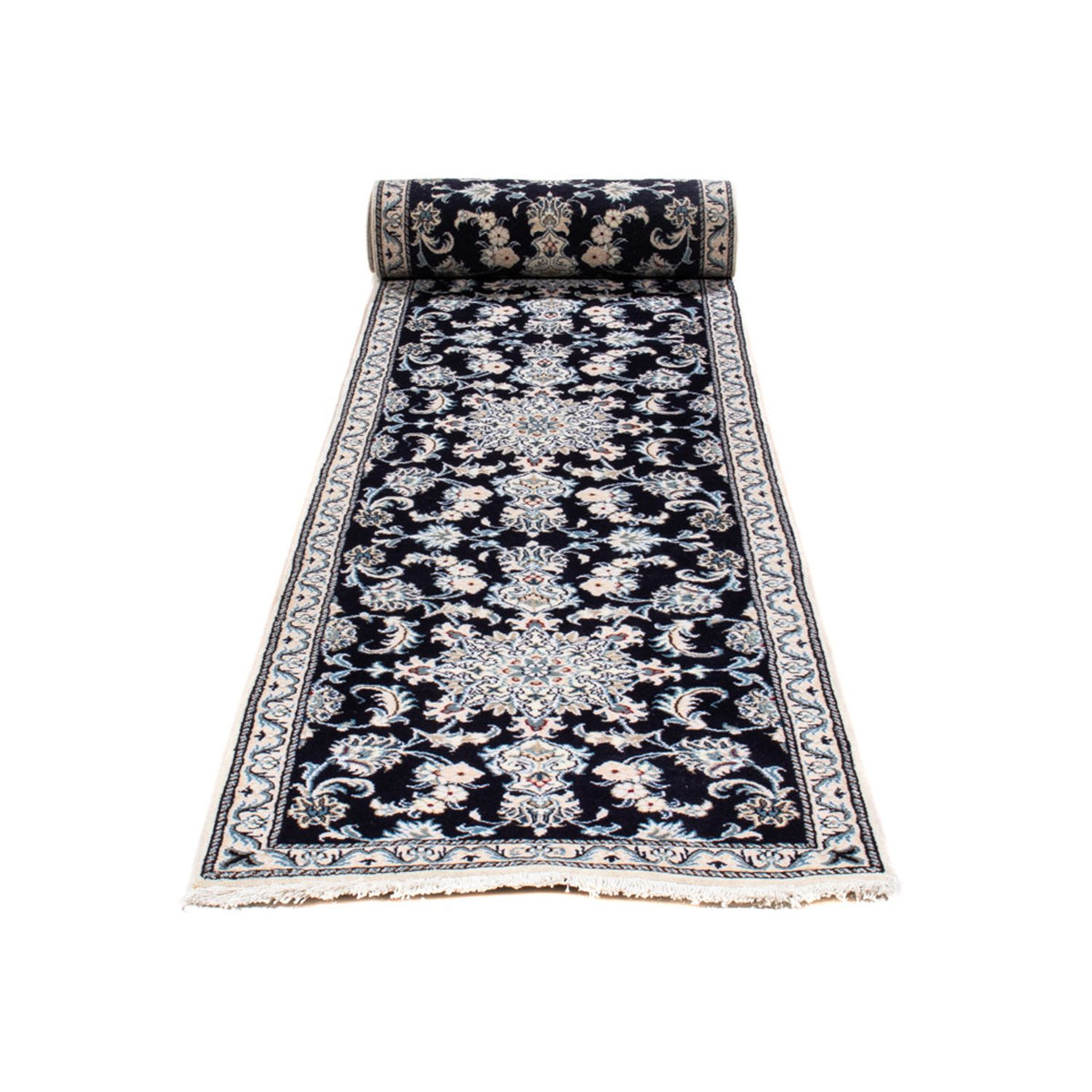 Alfombra de pasillo Alfombra persa - Nain - 374 x 77 cm - azul oscuro