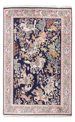 Alfombra de seda - Seda de Cachemira - 215 x 133 cm - azul oscuro