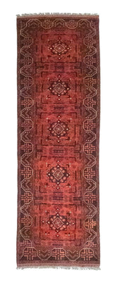 Alfombra de pasillo Alfombra afgana - Kunduz - 288 x 78 cm - rojo