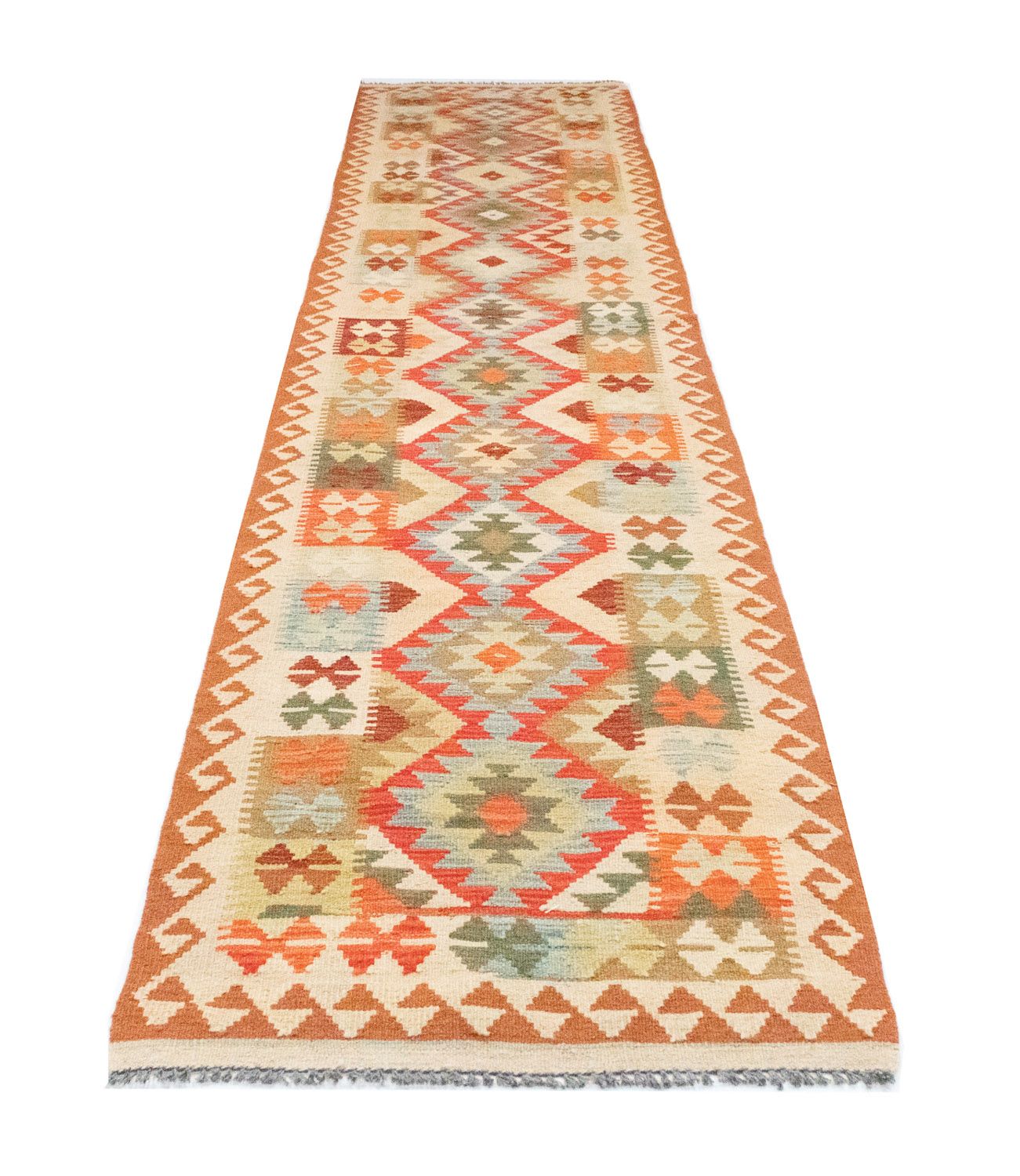 Alfombra de pasillo Alfombra Kelim - Oriental - 396 x 81 cm - rojo