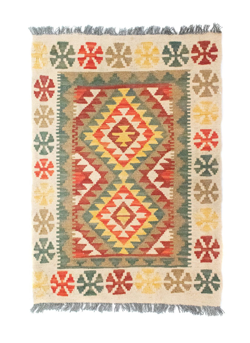Alfombra Kelim - Oriental - 90 x 60 cm - verde