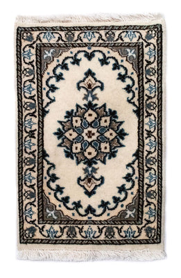 Alfombra persa - Nain - 60 x 40 cm - blanco natural