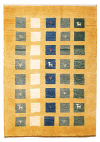 Alfombra Gabbeh - Loribaft Persa - 118 x 84 cm - amarillo mostaza