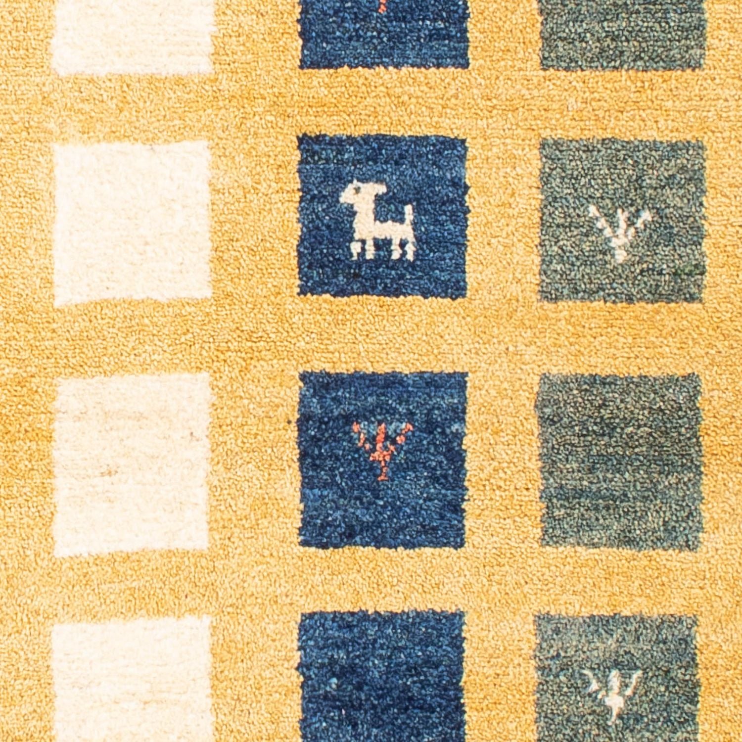 Alfombra Gabbeh - Loribaft Persa - 118 x 84 cm - amarillo mostaza