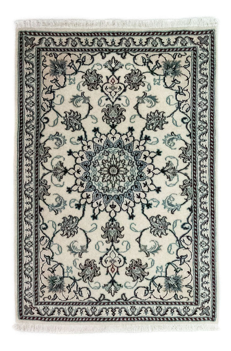 Alfombra persa - Nain - 131 x 91 cm - blanco natural