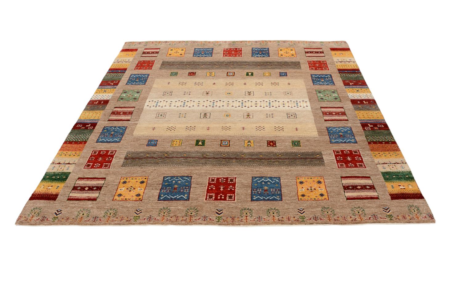 Alfombra Gabbeh - Loribaft Indus cuadrado  - 203 x 201 cm - multicolor