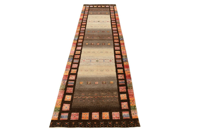 Alfombra de pasillo Alfombra Gabbeh - Loribaft Indus - 306 x 80 cm - beige oscuro