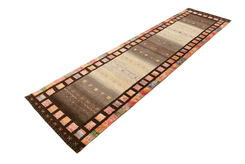 Alfombra de pasillo Alfombra Gabbeh - Loribaft Indus - 306 x 80 cm - beige oscuro