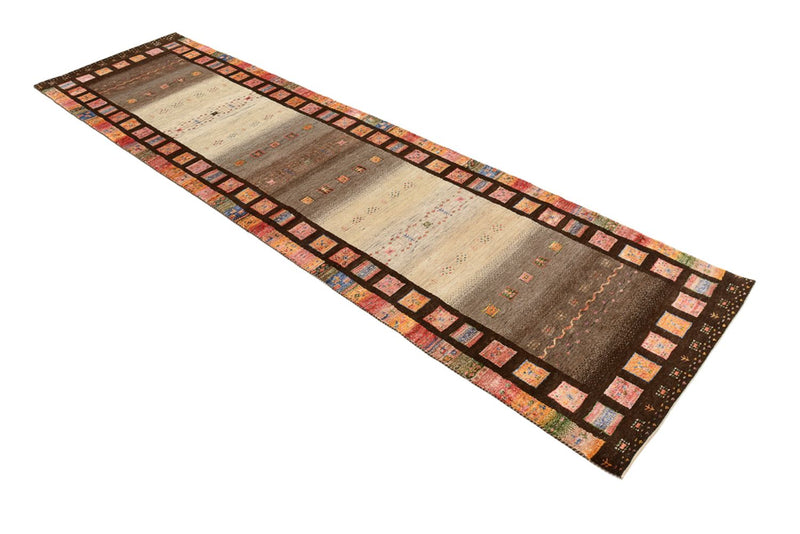 Alfombra de pasillo Alfombra Gabbeh - Loribaft Indus - 306 x 80 cm - beige oscuro