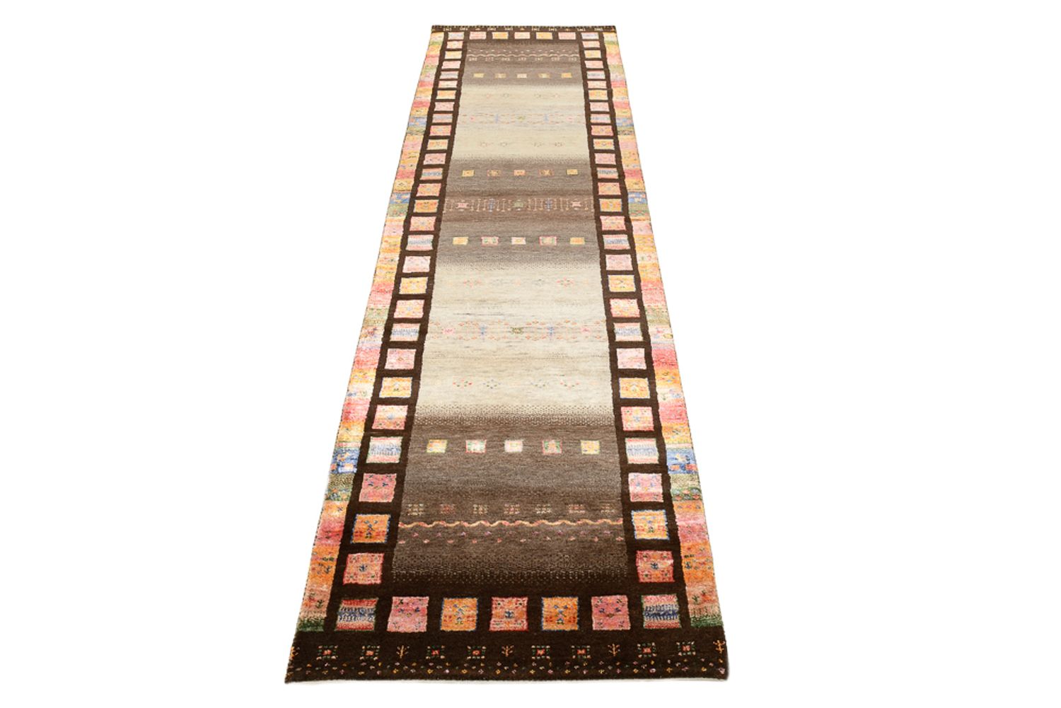 Alfombra de pasillo Alfombra Gabbeh - Loribaft Indus - 306 x 80 cm - beige oscuro