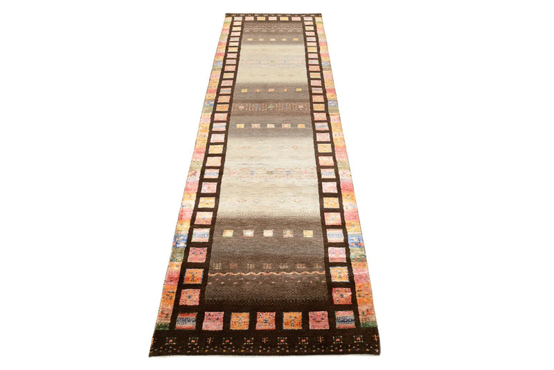 Alfombra de pasillo Alfombra Gabbeh - Loribaft Indus - 306 x 80 cm - beige oscuro