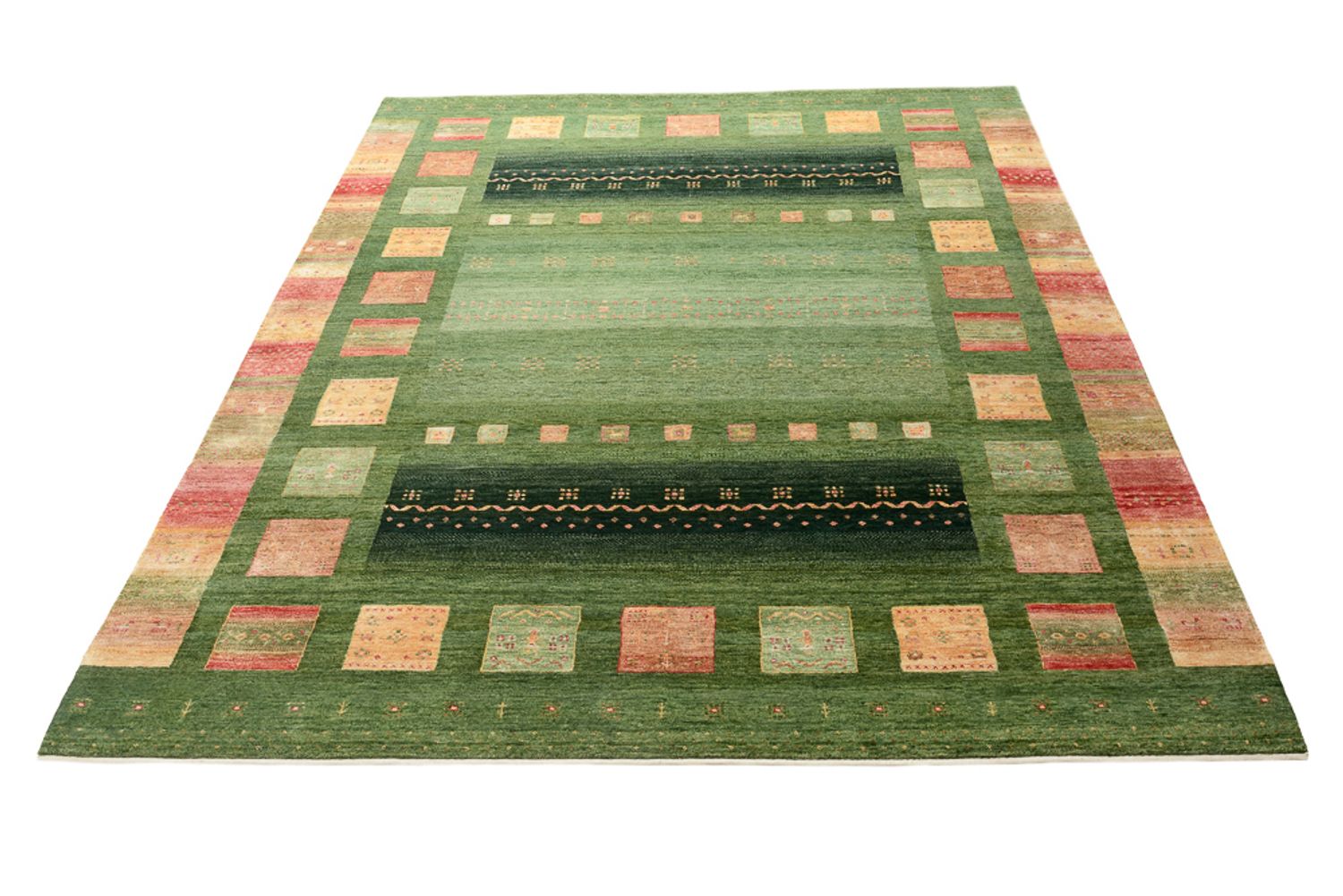 Alfombra Gabbeh - Loribaft Indus - 302 x 248 cm - verde