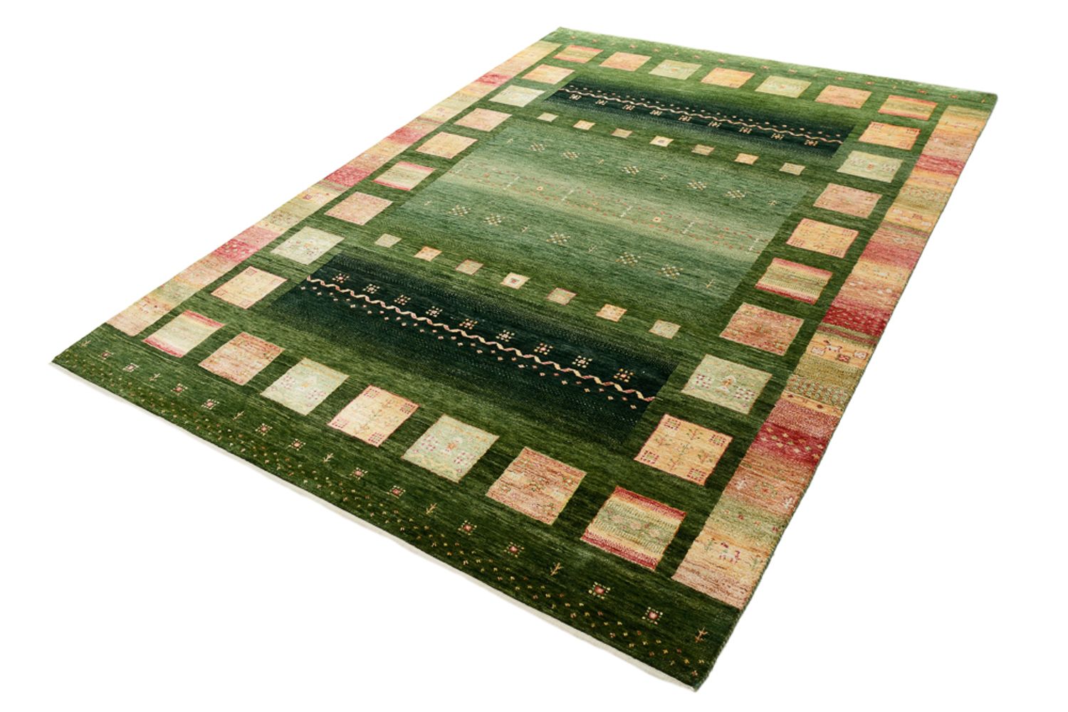 Alfombra Gabbeh - Loribaft Indus - 245 x 178 cm - verde