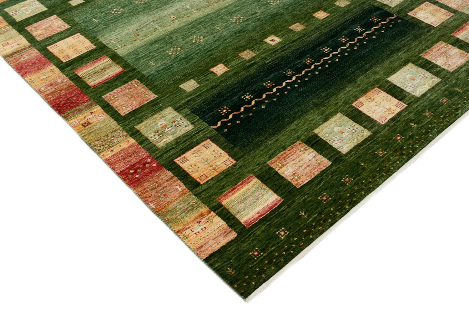 Alfombra Gabbeh - Loribaft Indus - 245 x 178 cm - verde