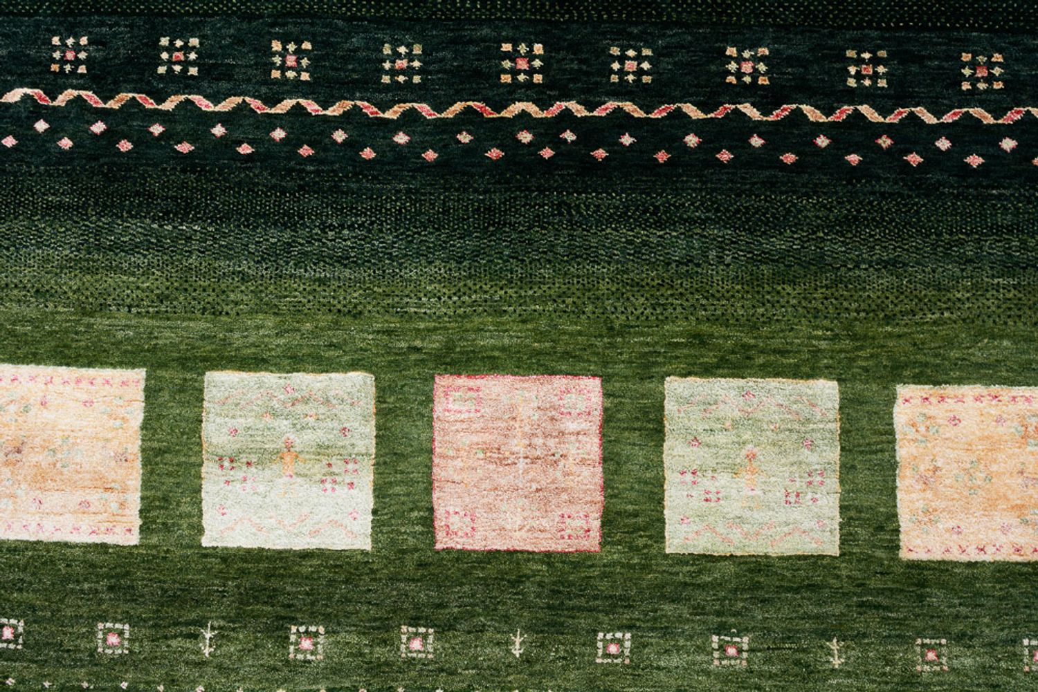Alfombra Gabbeh - Loribaft Indus - 308 x 205 cm - verde