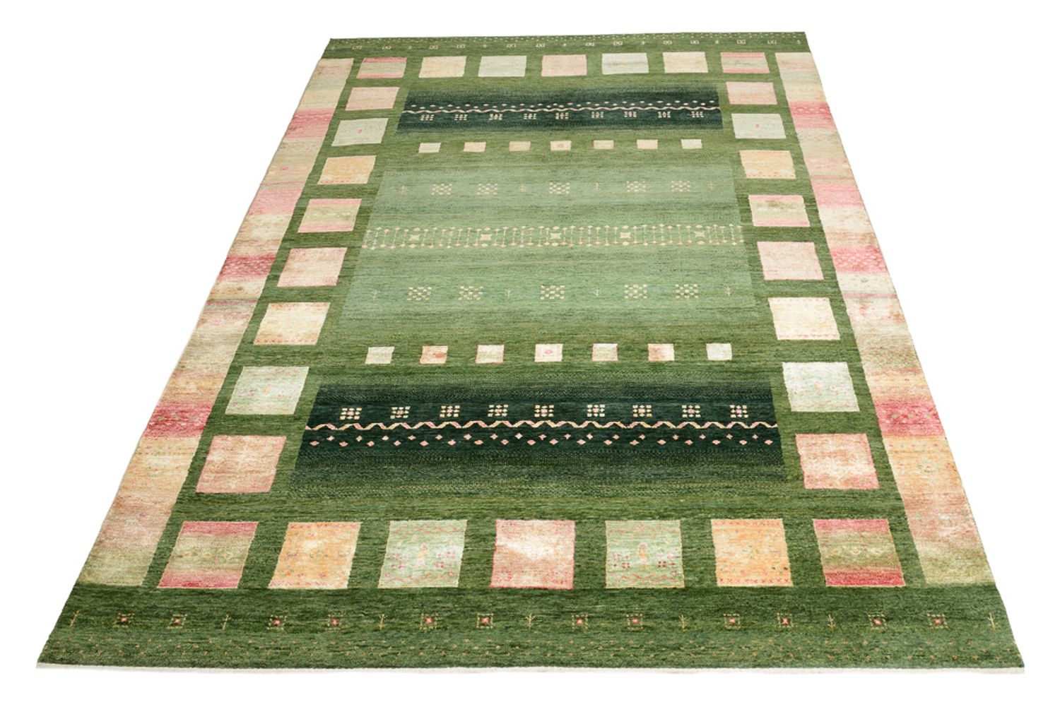 Alfombra Gabbeh - Loribaft Indus - 308 x 205 cm - verde
