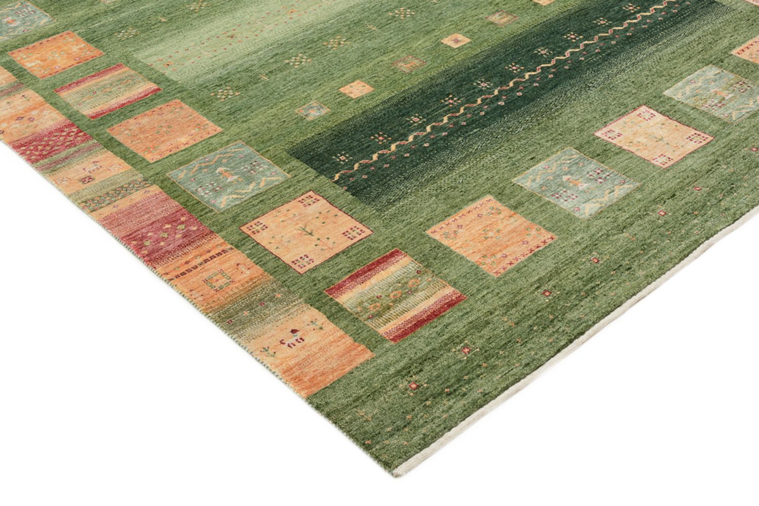 Alfombra Gabbeh - Loribaft Indus - 259 x 208 cm - verde