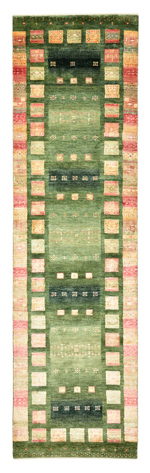 Alfombra de pasillo Alfombra Gabbeh - Loribaft Indus - 296 x 82 cm - verde