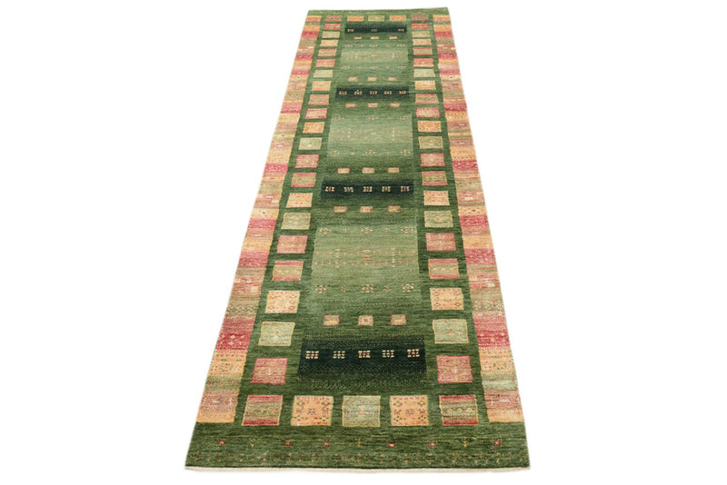 Alfombra de pasillo Alfombra Gabbeh - Loribaft Indus - 296 x 82 cm - verde