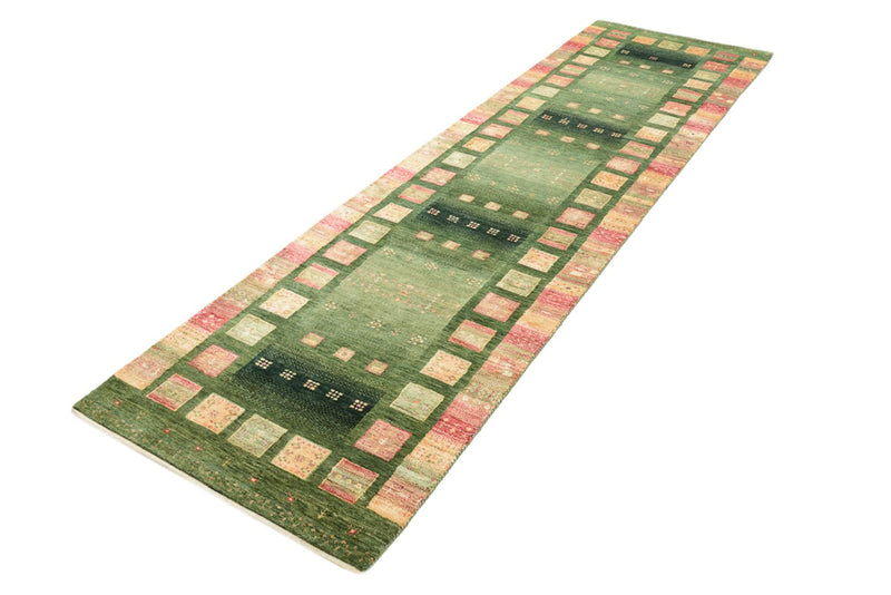 Alfombra de pasillo Alfombra Gabbeh - Loribaft Indus - 296 x 82 cm - verde