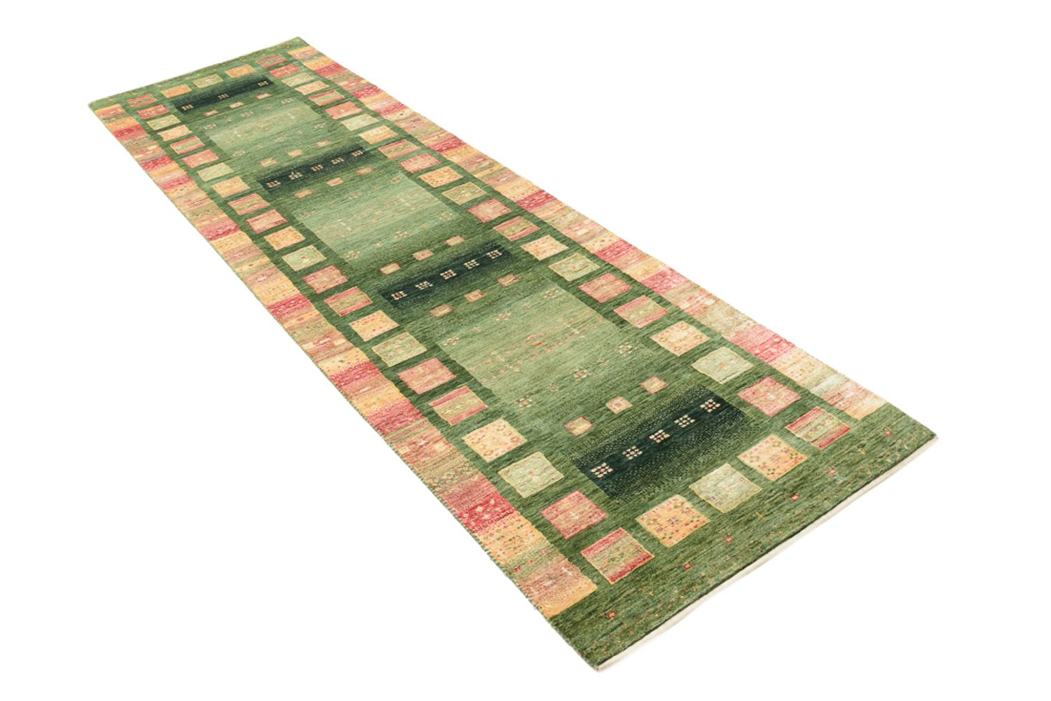 Alfombra de pasillo Alfombra Gabbeh - Loribaft Indus - 296 x 82 cm - verde