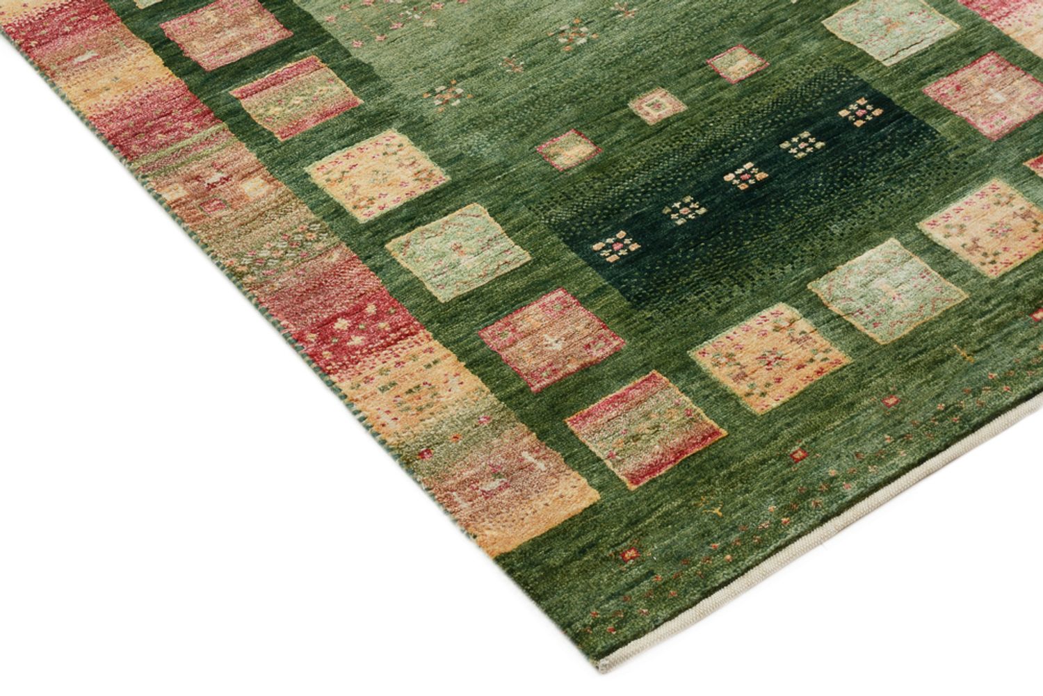 Alfombra de pasillo Alfombra Gabbeh - Loribaft Indus - 296 x 82 cm - verde