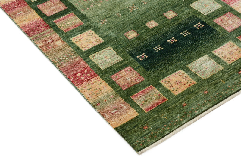 Alfombra de pasillo Alfombra Gabbeh - Loribaft Indus - 296 x 82 cm - verde